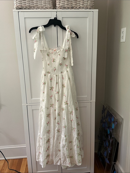 Dresses & Skirts - White & Pink Floral Eyelet Tie-Shoulder Maxi Dress